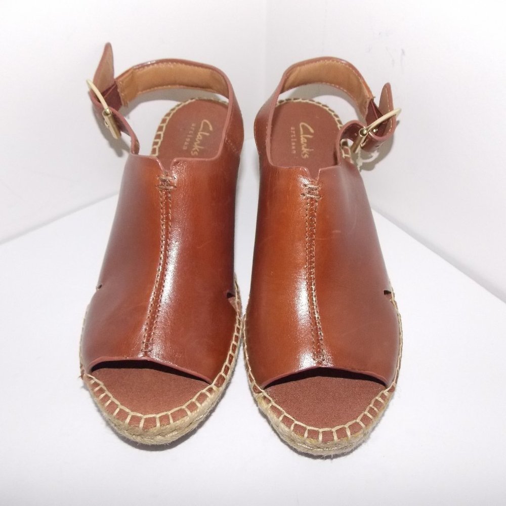 Clarks artisan leather open toe wedge heel size 6M